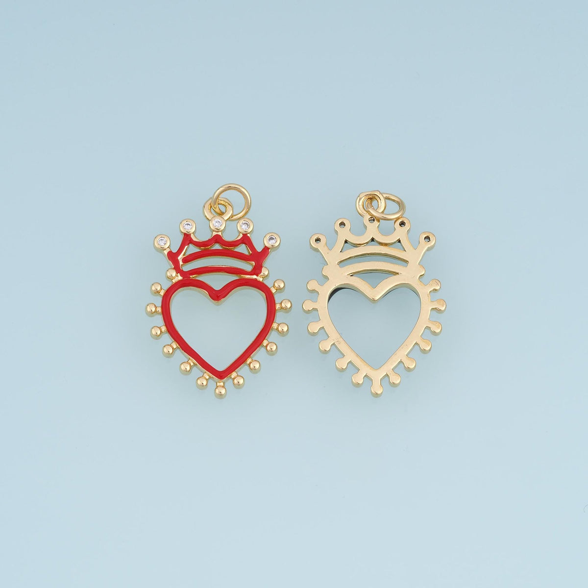 18K Gold Filled Crown Heart Charm,Enamel Sacred Heart Pendant,Red Black Heart Charm,DIY Necklace Bracelet Jewelry Supply