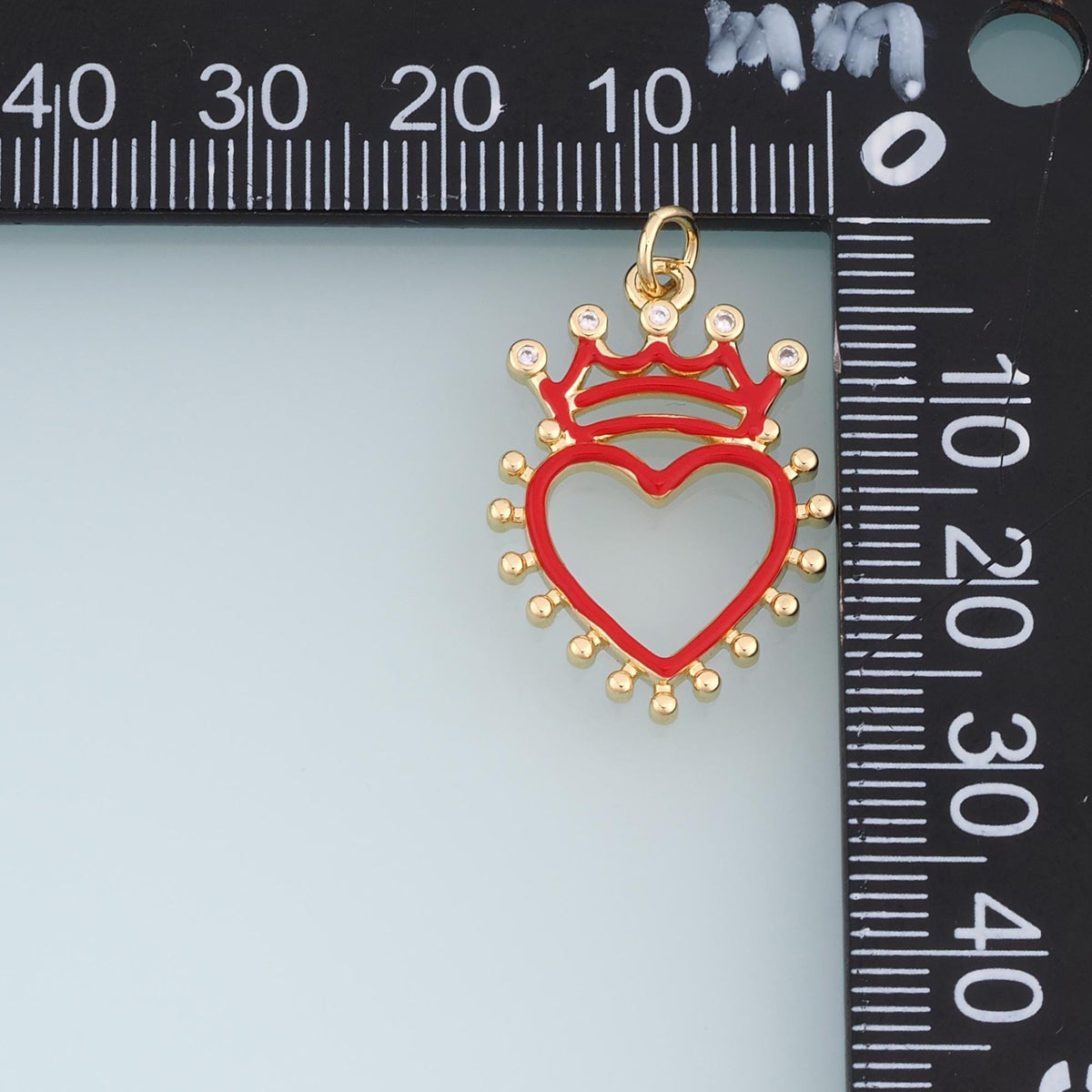 18K Gold Filled Crown Heart Charm,Enamel Sacred Heart Pendant,Red Black Heart Charm,DIY Necklace Bracelet Jewelry Supply