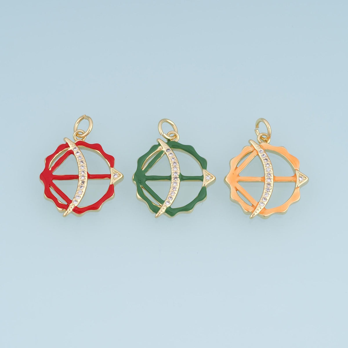 18K Gold Filled Bow and Arrow Charm,CZ Archery Pendant,Enamel Arrow Charm,Red Green Orange DIY Necklace Bracelet Jewelry Supp