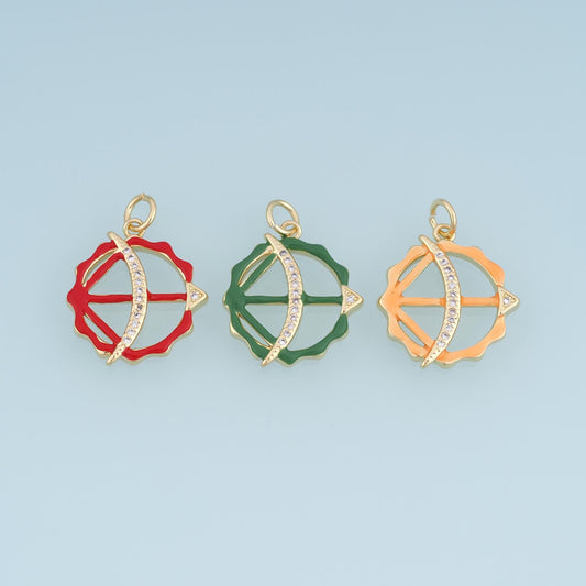 18K Gold Filled Bow and Arrow Charm,CZ Archery Pendant,Enamel Arrow Charm,Red Green Orange DIY Necklace Bracelet Jewelry Supp