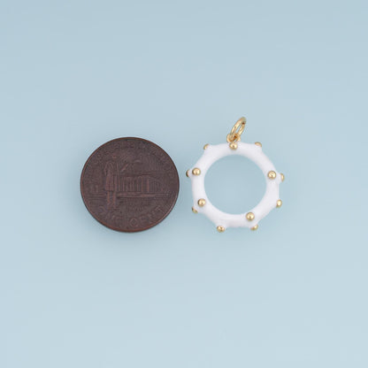 18K Gold Filled Studded Ring Charm,Enamel Circle Pendant,Red Blue White Round Charm,DIY Necklace Bracelet Jewelry Making Supp
