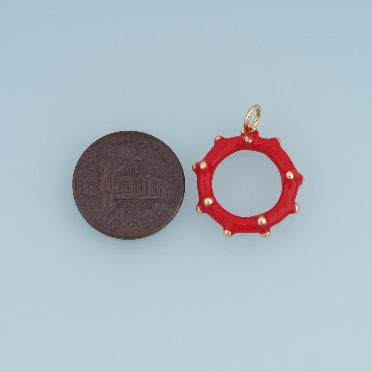 18K Gold Filled Studded Ring Charm,Enamel Circle Pendant,Red Blue White Round Charm,DIY Necklace Bracelet Jewelry Making Supp