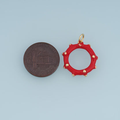 18K Gold Filled Studded Ring Charm,Enamel Circle Pendant,Red Blue White Round Charm,DIY Necklace Bracelet Jewelry Making Supp
