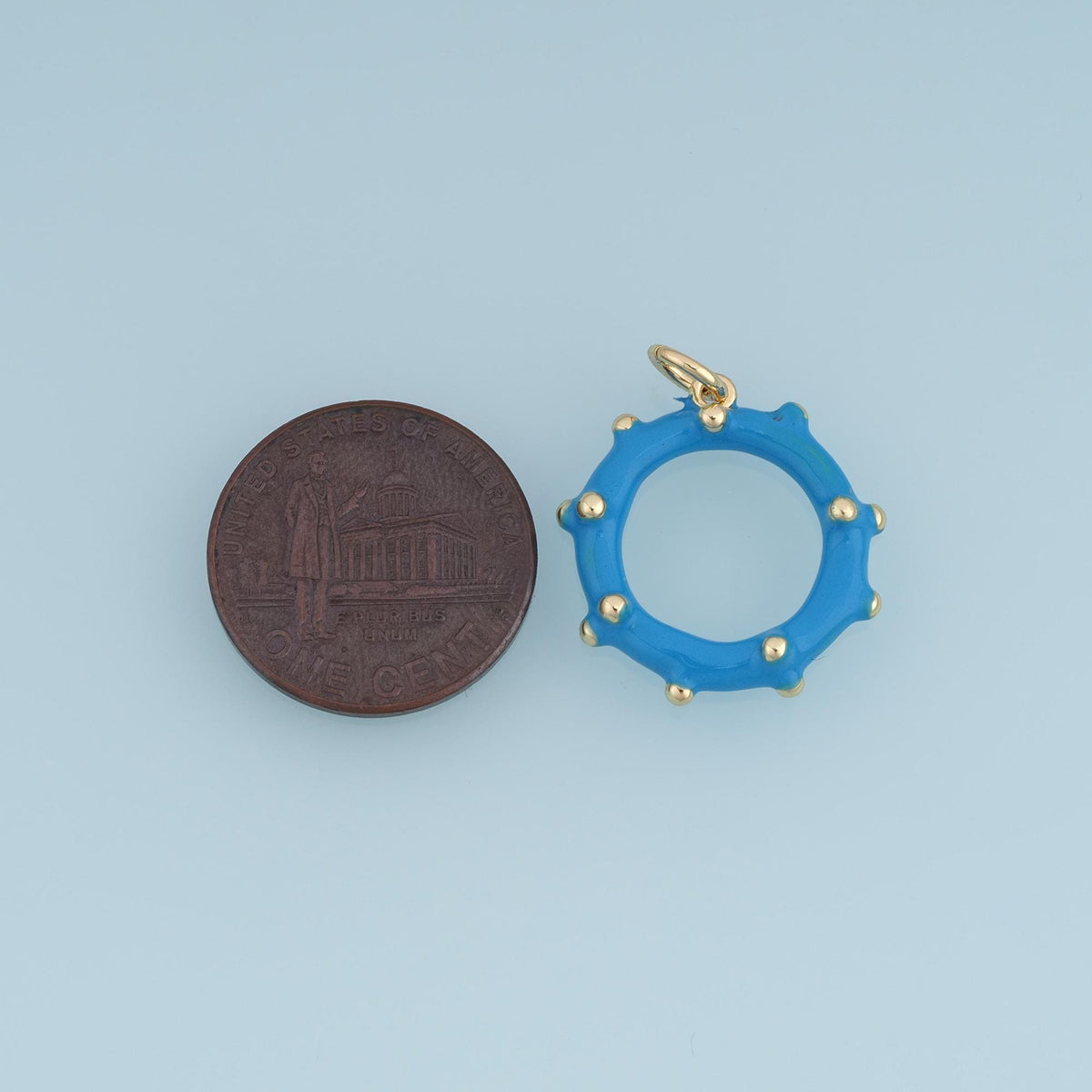 18K Gold Filled Studded Ring Charm,Enamel Circle Pendant,Red Blue White Round Charm,DIY Necklace Bracelet Jewelry Making Supp
