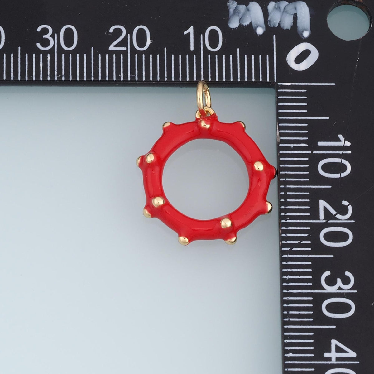 18K Gold Filled Studded Ring Charm,Enamel Circle Pendant,Red Blue White Round Charm,DIY Necklace Bracelet Jewelry Making Supp