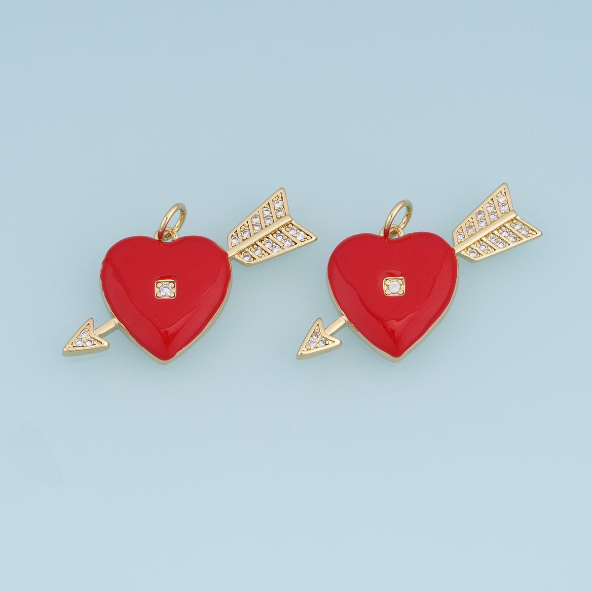 18K Gold Filled Heart Arrow Charm,CZ Enamel Heart Pendant,Red Cupid Arrow Charm,DIY Necklace Bracelet Jewelry Supply