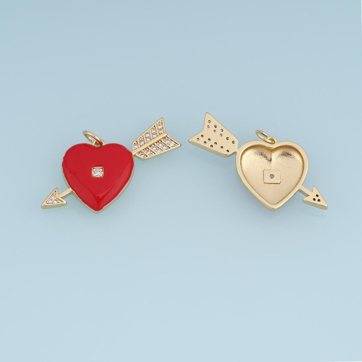 18K Gold Filled Heart Arrow Charm,CZ Enamel Heart Pendant,Red Cupid Arrow Charm,DIY Necklace Bracelet Jewelry Supply