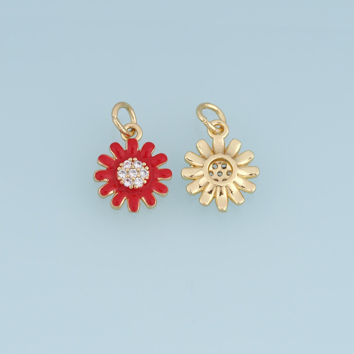 18K Gold Filled Daisy Flower Charm,CZ Enamel Flower Pendant,Red White Pink Floral Charm,DIY Necklace Bracelet Jewelry Supply