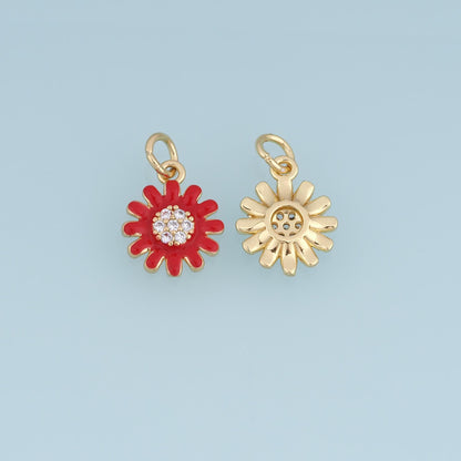 18K Gold Filled Daisy Flower Charm,CZ Enamel Flower Pendant,Red White Pink Floral Charm,DIY Necklace Bracelet Jewelry Supply