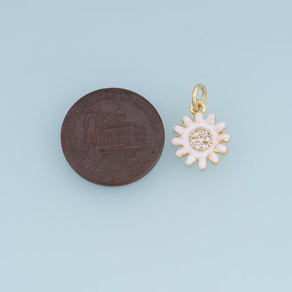 18K Gold Filled Daisy Flower Charm,CZ Enamel Flower Pendant,Red White Pink Floral Charm,DIY Necklace Bracelet Jewelry Supply