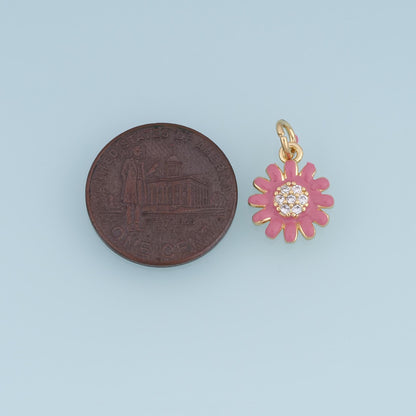 18K Gold Filled Daisy Flower Charm,CZ Enamel Flower Pendant,Red White Pink Floral Charm,DIY Necklace Bracelet Jewelry Supply
