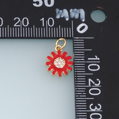18K Gold Filled Daisy Flower Charm,CZ Enamel Flower Pendant,Red White Pink Floral Charm,DIY Necklace Bracelet Jewelry Supply