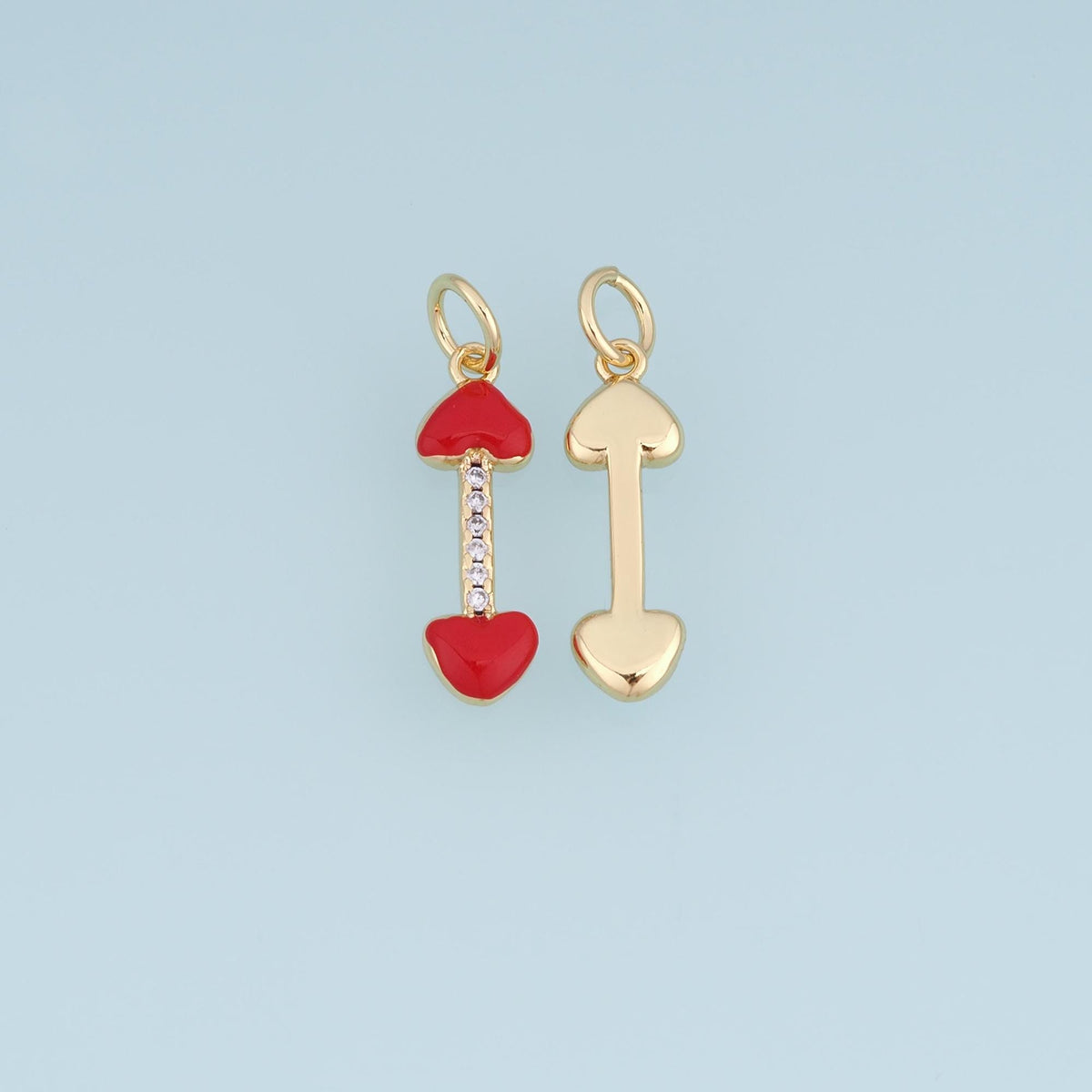 18K Gold Filled Double Heart Charm,CZ Heart Bar Pendant,Red White Enamel Heart Charm,DIY Necklace Bracelet Jewelry Supply