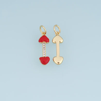 18K Gold Filled Double Heart Charm,CZ Heart Bar Pendant,Red White Enamel Heart Charm,DIY Necklace Bracelet Jewelry Supply