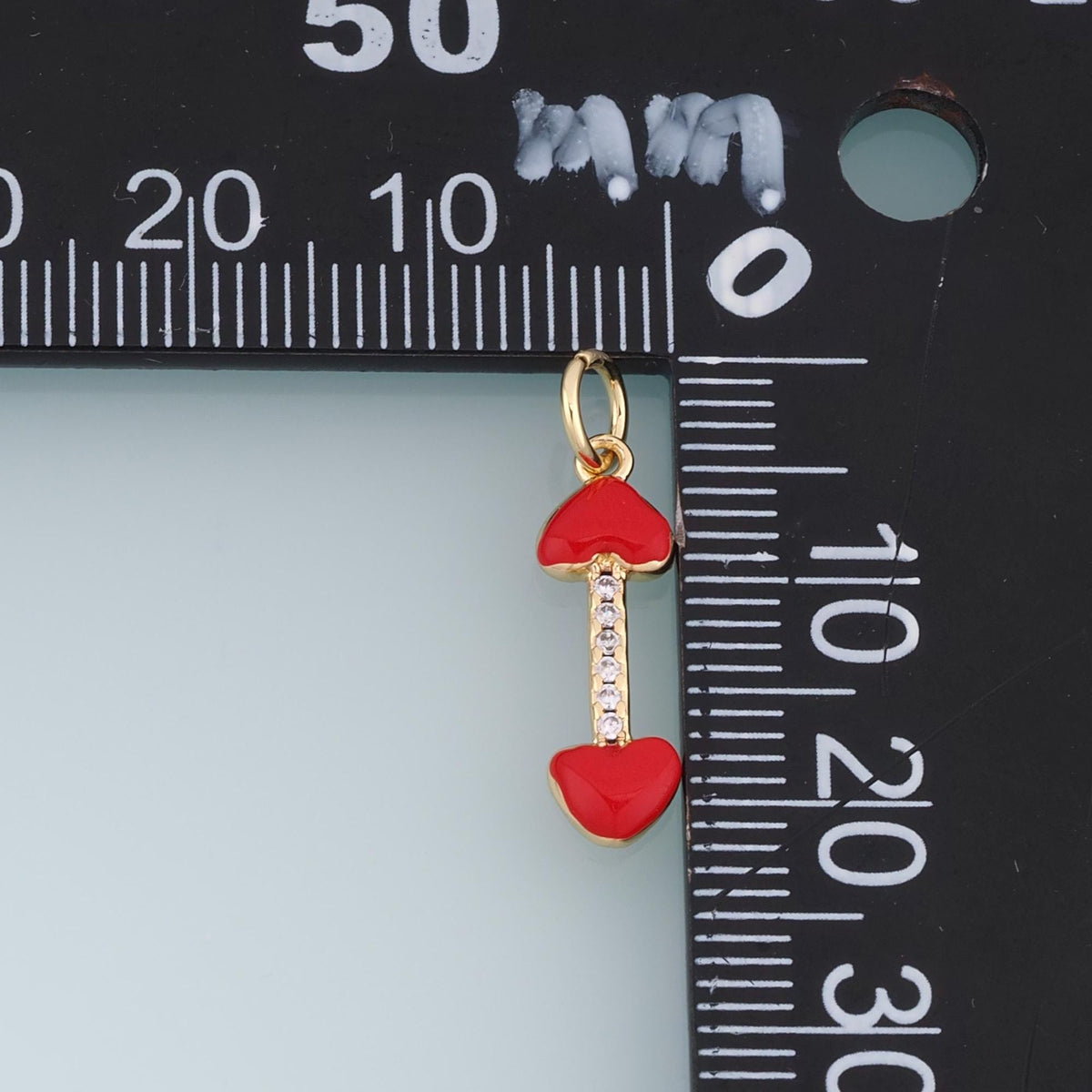 18K Gold Filled Double Heart Charm,CZ Heart Bar Pendant,Red White Enamel Heart Charm,DIY Necklace Bracelet Jewelry Supply
