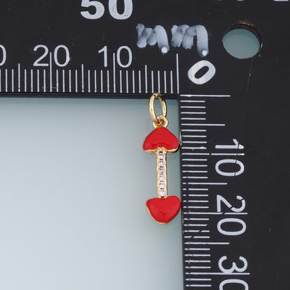 18K Gold Filled Double Heart Charm,CZ Heart Bar Pendant,Red White Enamel Heart Charm,DIY Necklace Bracelet Jewelry Supply